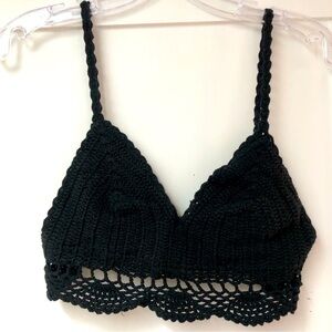 Unbranded Crochet Bra top crop black top knit bra woven with elastic  S